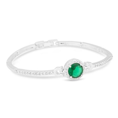 Green cubic zirconia centre stone link bracelet